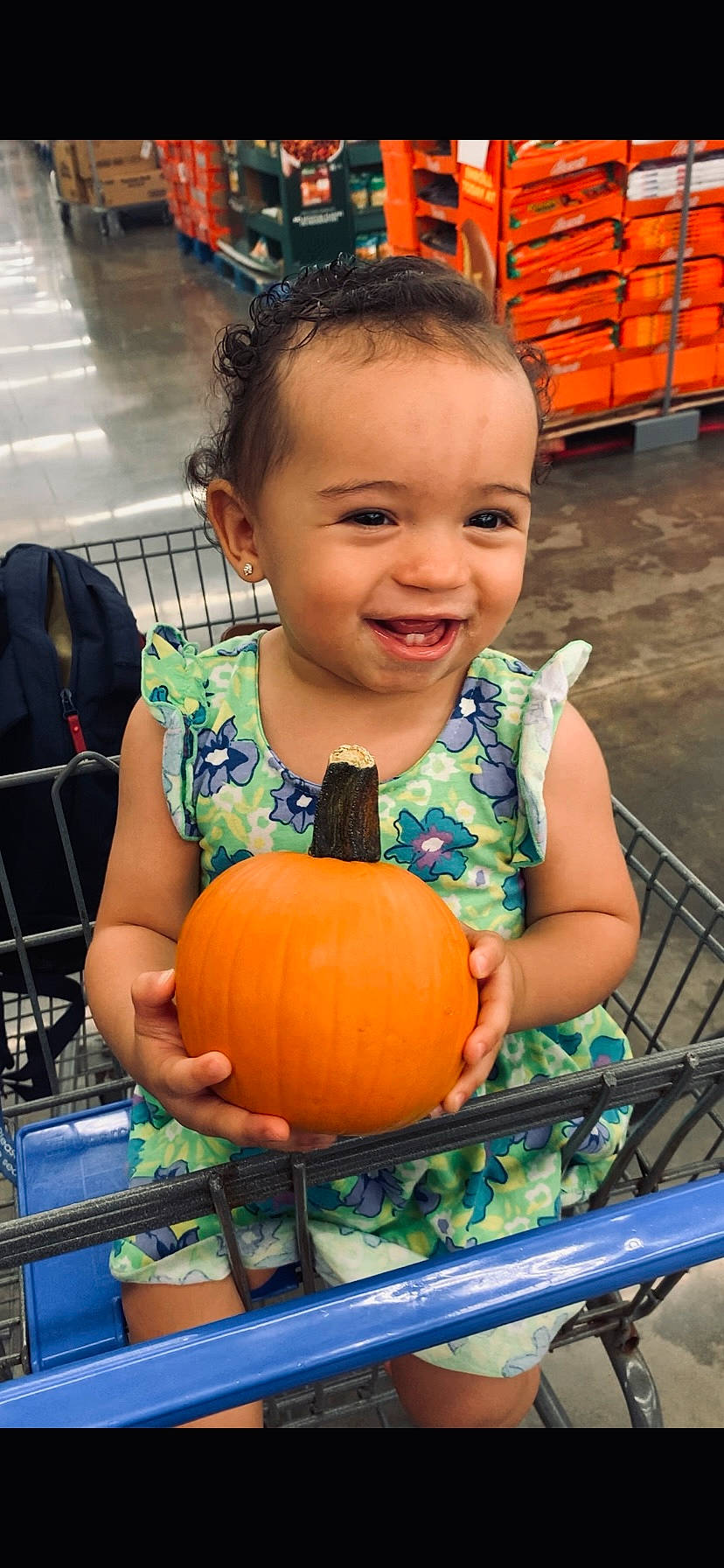 Gabrielle joined the competition — help win amazing prizes! baby_toddler_clothing, calabaza, child, fun, gourd, happy, iris, joy, leisure, local_food, natural_foods, orange, organ, person, photograph, pumpkin, smile, snapshot, squash, toddler