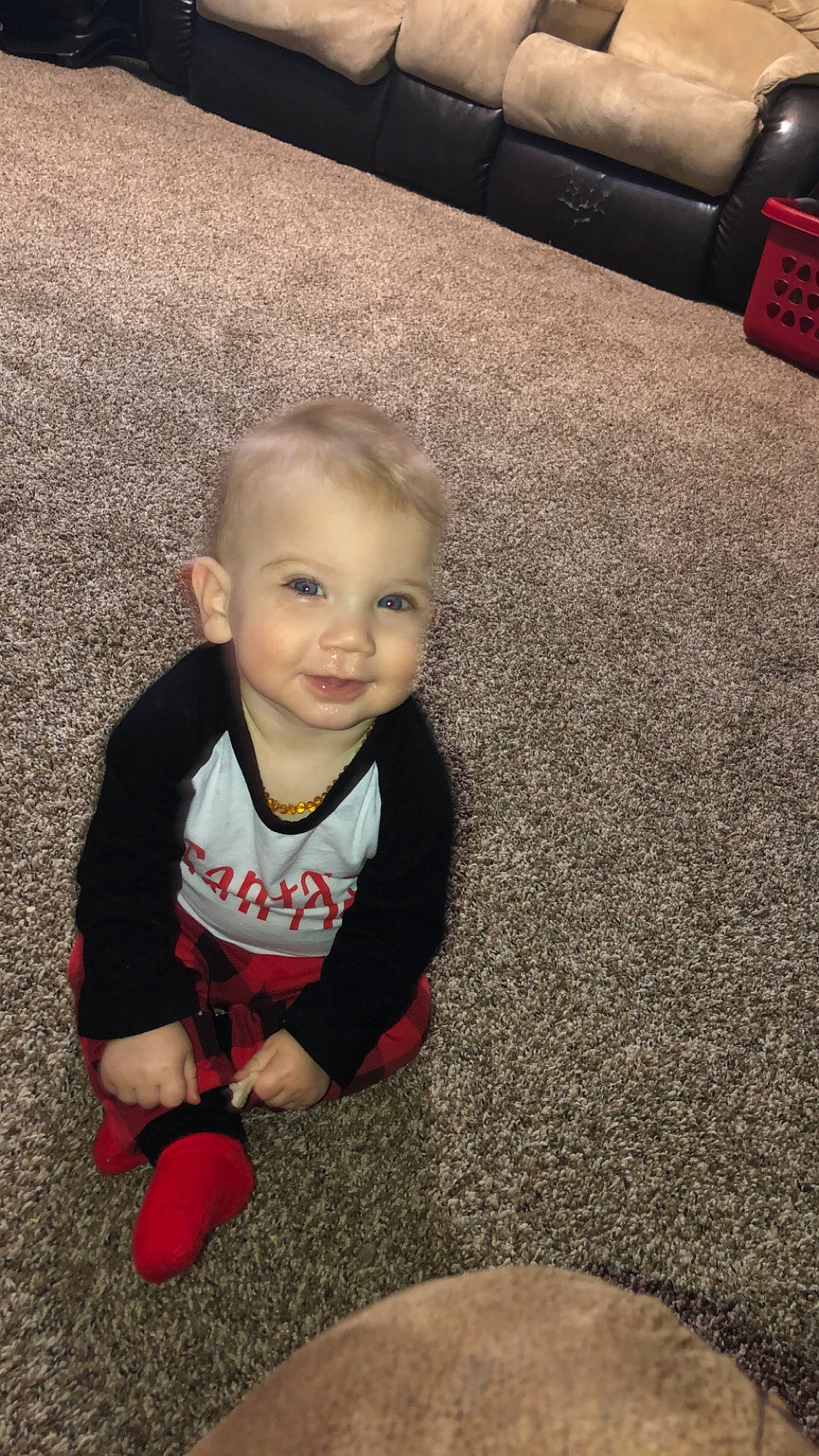 Blayne is registered to the contest to win money with this photo: boy, child, day, flooring, fun, girl, infant, person, play, product, red, sitting, skin, smile, toddler