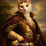 aristocrat, artistic, cape, cat, cloudy_sky, costume, dramatic_lighting, elegant, face, feline, fur, historical, noble, outdoor_background, painting_style, parchment, portrait, tree, vintage_clothing, whiskers