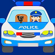 Bread joined the competition — help win amazing prizes! animal, animated, blue, cartoon, dog, driver, funny, humor, illustration, law_enforcement, mixed_media, pet, police_car, police_officer, real_dog, red_light, vehicle, white, window, yellow_light