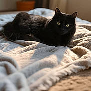 Sky joined the competition — help win amazing prizes! cat, black_cat, animal, pet, feline, indoor, bed, blanket, soft, cozy, sunlight, window, relaxing, resting, fur, whiskers, ears, eyes, home, comfortable