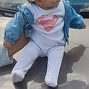 Aliyah a rejoint le concours — aidez-le/la à gagner de superbes lots ! baby, child, infant, hat, pom_pom, denim_jacket, superman_logo, white_clothing, car_hood, reflection, hand, outdoor, sky, clouds, portrait, cute, person, small_child, casual_clothing, fashion