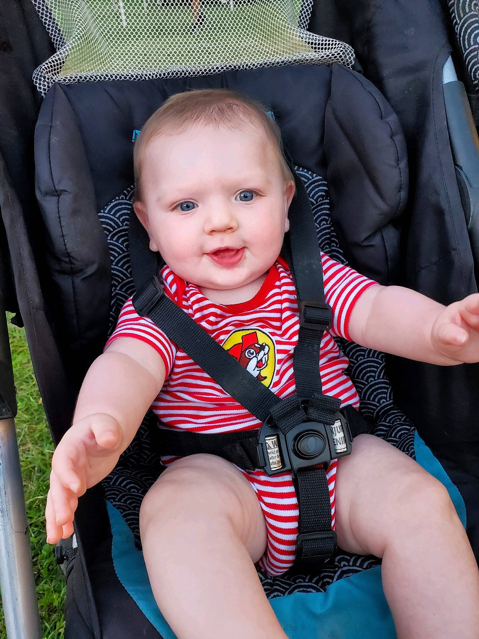 Calvin joined the competition — help win amazing prizes! arm, baby, baby_carriage, baby_toddler_clothing, black, blue, chair, cheek, child, comfort, facial_expression, finger, leg, lip, person, product, skin, sleeve, smile, toddler