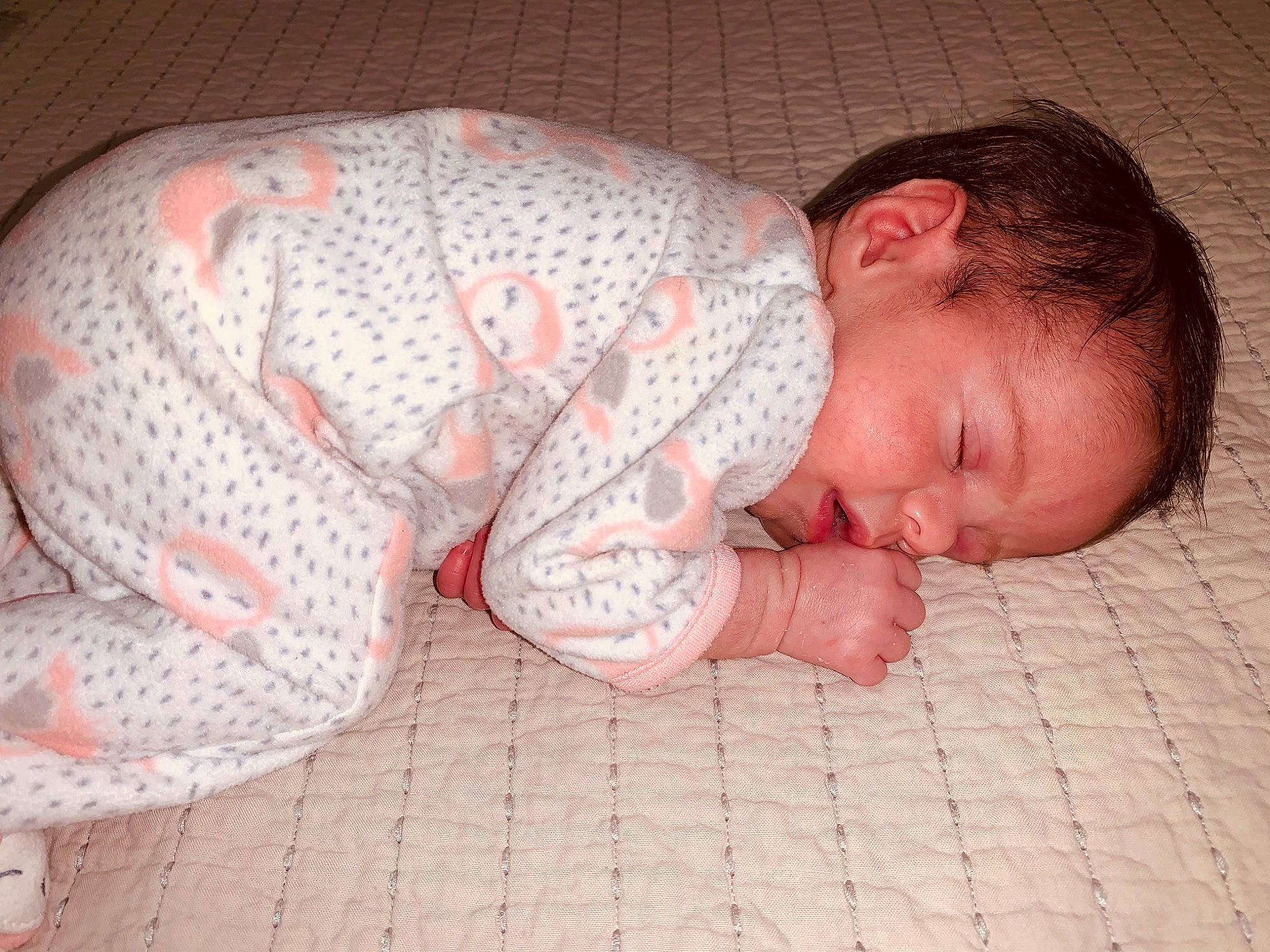 Braylee joined the competition — help win amazing prizes! baby, baby_toddler_clothing, cheek, child, chin, comfort, face, finger, head, headgear, linens, mammal, mouth, pattern, person, pink, skin, sleeve, textile, toddler