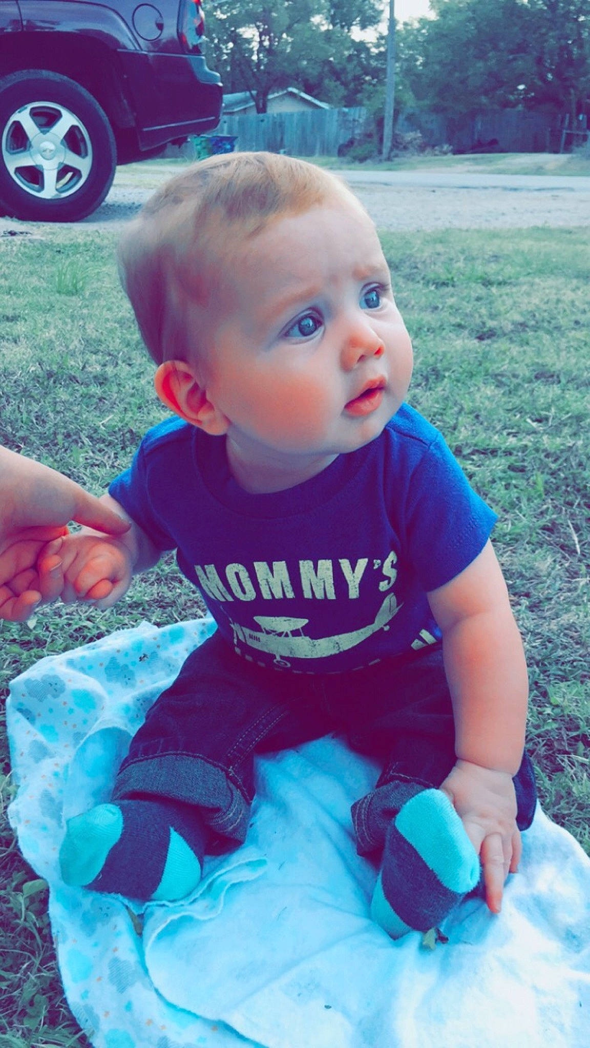 Elliot Black is registered to the contest to win money with this photo: baby, baby_products, baby_toddler_clothing, child, cool, fun, grass, person, play, product, smile, summer, t_shirt, toddler