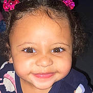 Malena joined the competition — help win amazing prizes! toddler, child, smiling, face, curly_hair, hair_clips, pink, brown_eyes, closeup, portrait, happy, cute, cozy_clothing, indoor, young_child, person, baby, apparel, expression, joy