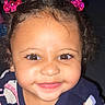 toddler, child, smiling, face, curly_hair, hair_clips, pink, brown_eyes, closeup, portrait, happy, cute, cozy_clothing, indoor, young_child, person, baby, apparel, expression, joy