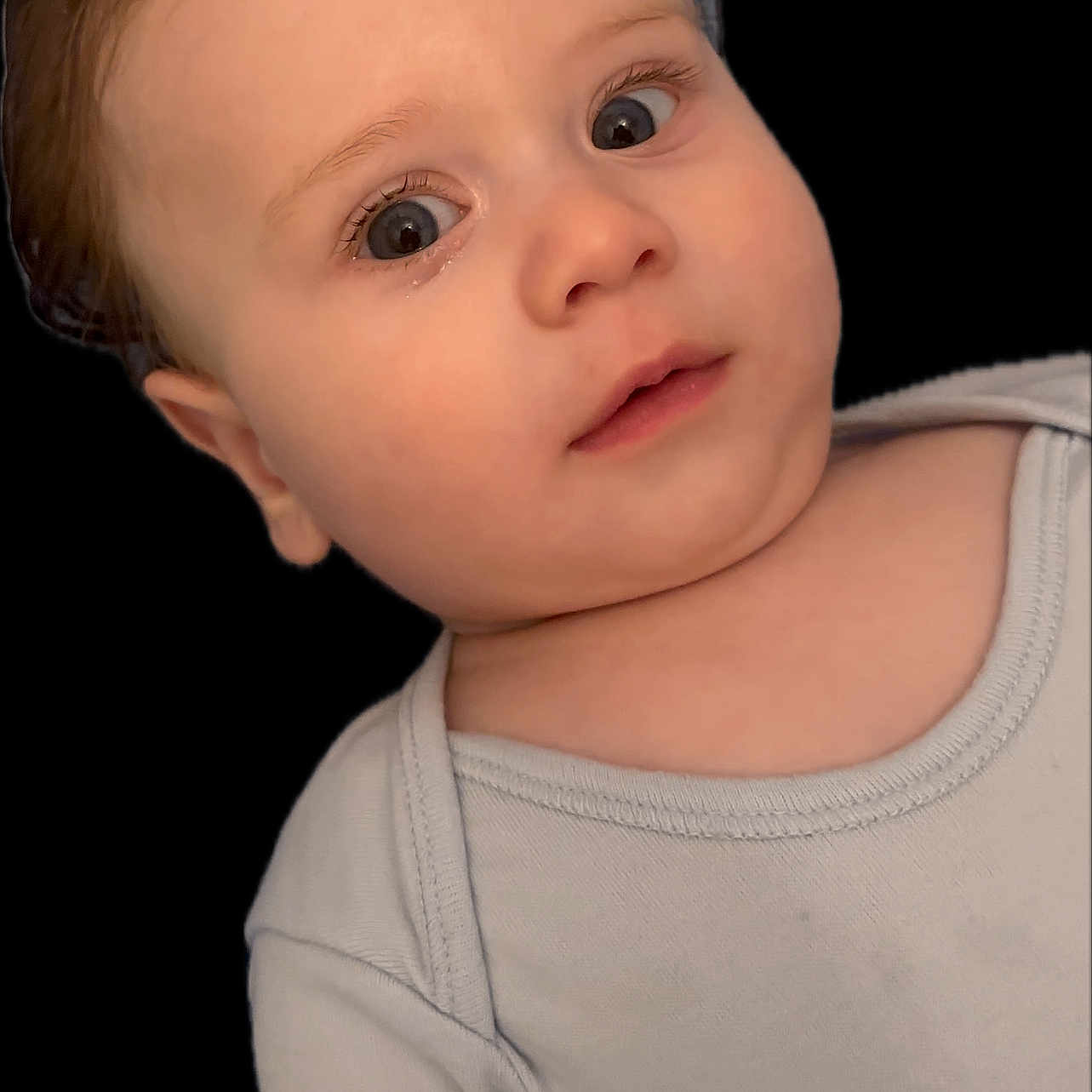 Dominik is registered to the contest to win money with this photo: baby, babywear, child, childhood, closeup, curious, cute, expression, eyes, face, head, human, infant, newborn, onesie, people, person, portrait, skin, young
