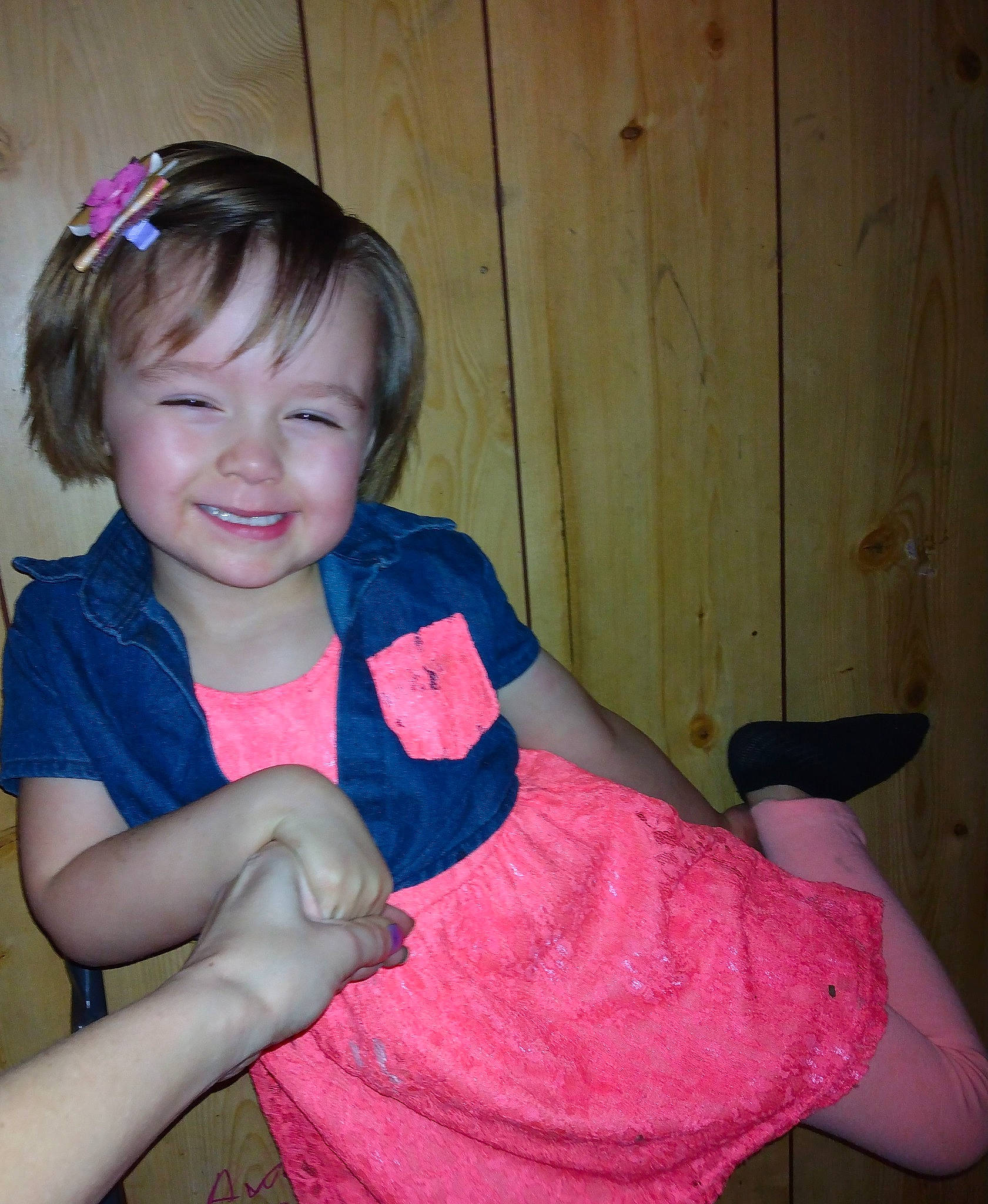 Emry joined the competition — help win amazing prizes! baby_toddler_clothing, cheek, clothing, dress, elbow, fun, gesture, happy, human_leg, joy, lap, magenta, person, pink, purple, skin, sleeve, smile, thigh, thumb