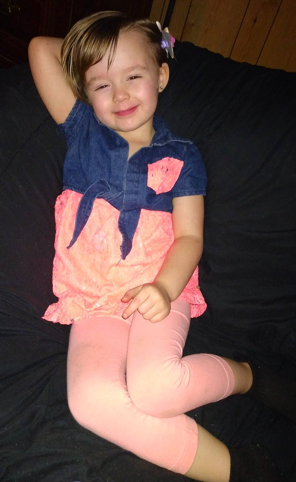 Emry joined the competition — help win amazing prizes! baby_toddler_clothing, dress, elbow, eye, facial_expression, flash_photography, gesture, hairstyle, human_body, joy, knee, leg, lip, neck, person, pink, shoulder, skin, sleeve, smile