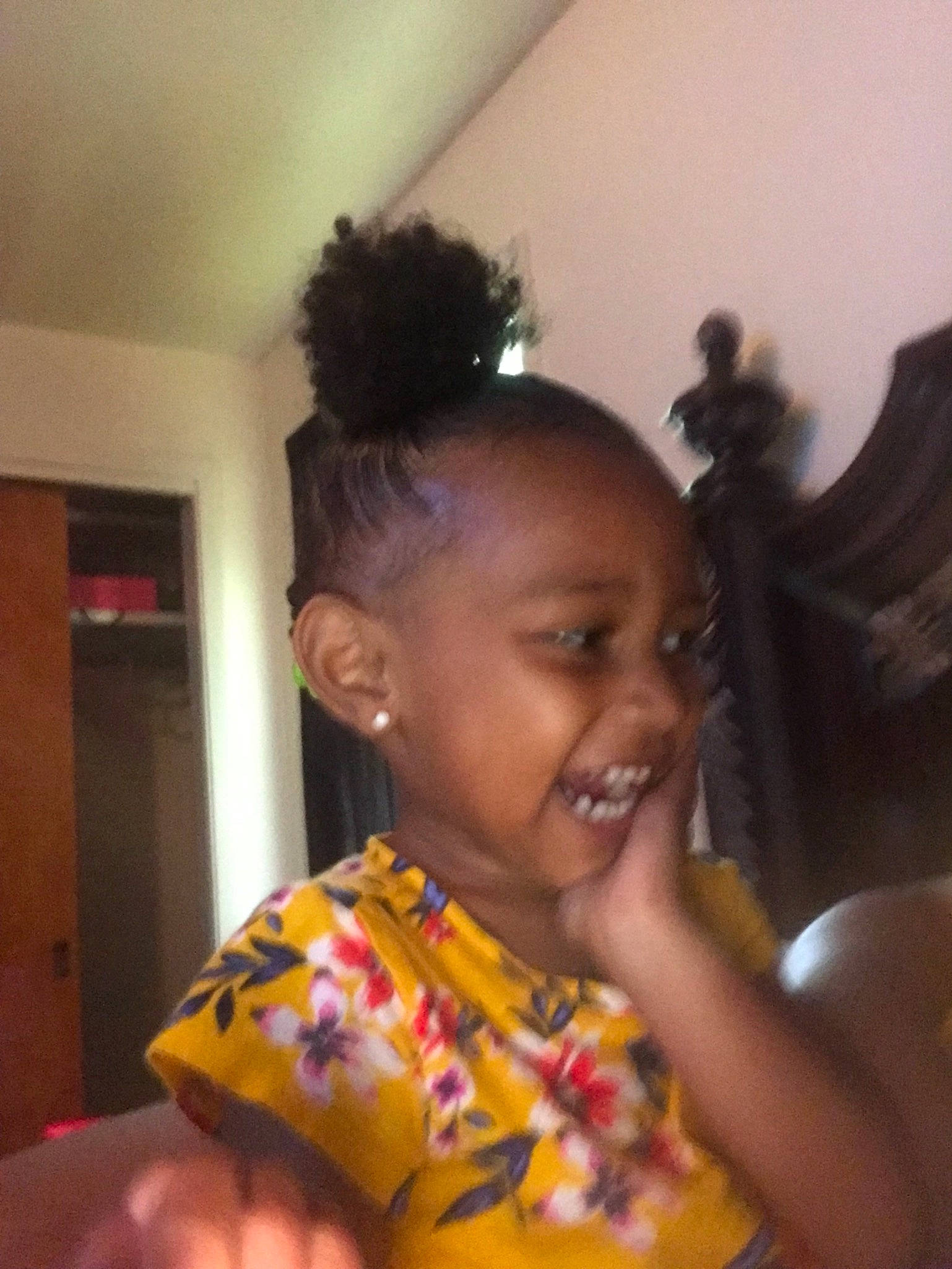 Lindsay Elise joined the competition — help win amazing prizes! afro, black_hair, cheek, child, ear, forehead, fun, hair, hairstyle, happy, head, long_hair, neck, nose, person, skin, smile, toddler