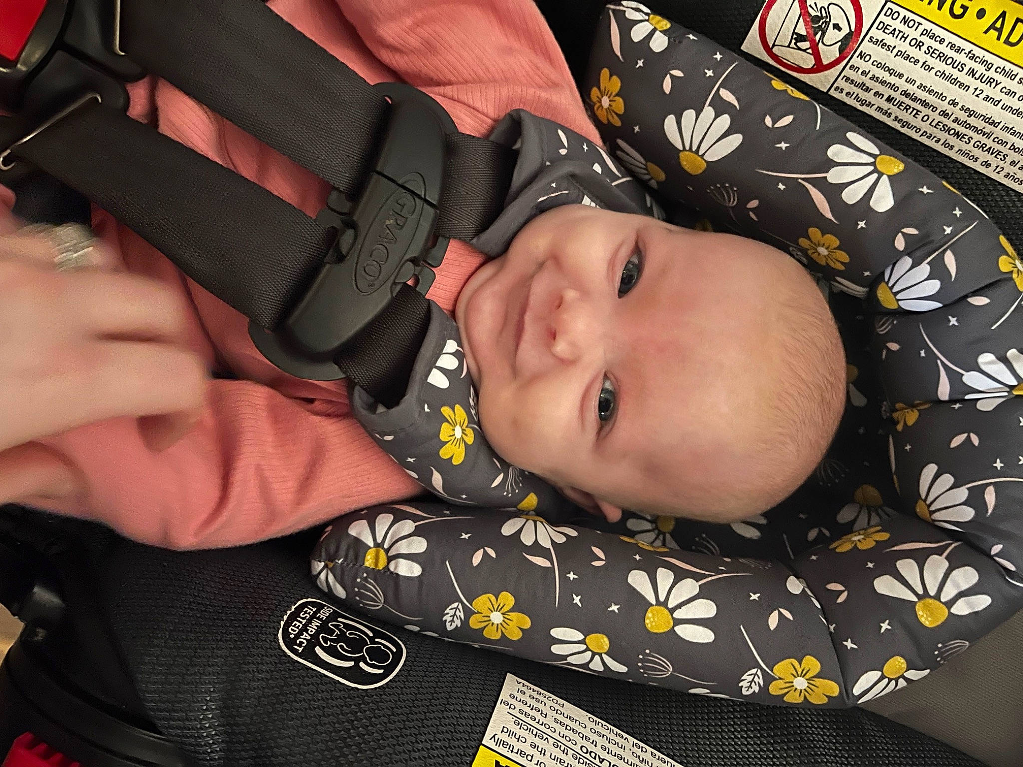 Millie joined the competition — help win amazing prizes! baby, baby_products, baby_toddler_clothing, cheek, child, comfort, finger, nail, pattern, person, sleeve, smile, thumb, toddler, wrist