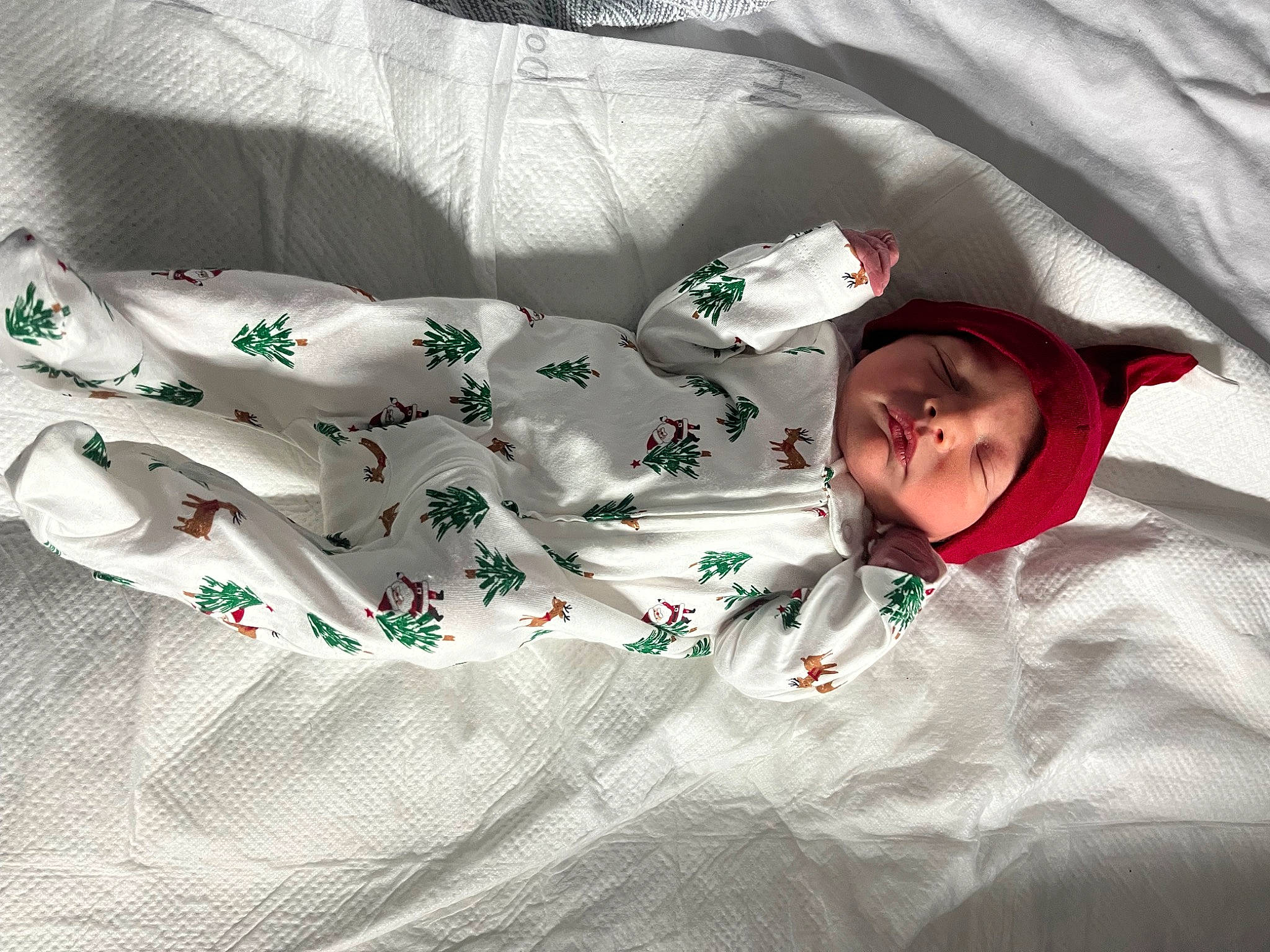 Millie is registered to the contest to win money with this photo: baby, baby_sleeping, baby_toddler_clothing, bed_sheet, bedding, bedtime, blanket, child, comfort, headwear, linens, nap, pattern, person, room, sleep, sleeve, toddler, tree