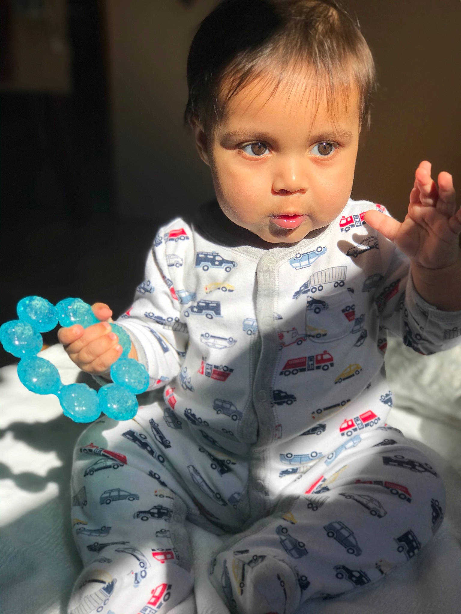 Jaylen joined the competition — help win amazing prizes! arm, baby, cheek, child, pajamas, person, sitting, toddler