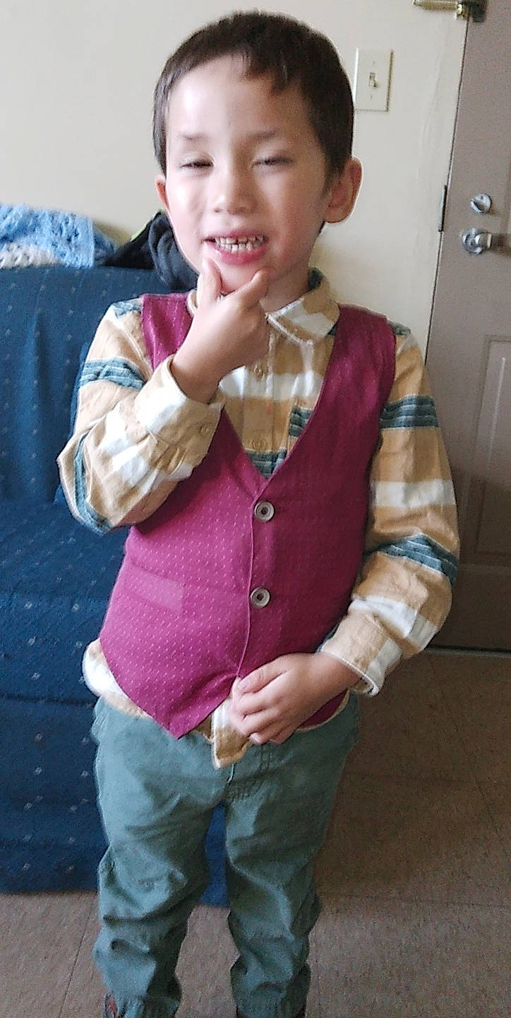 Vance joined the competition — help win amazing prizes! baby_toddler_clothing, cabinetry, cheek, clothing, collar, denim, dress_shirt, eye, finger, gesture, happy, human_body, lip, neck, nose, person, skin, sleeve, smile, thumb