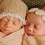 Kamille joined the competition — help win amazing prizes! newborn, baby, sleeping, infant, swaddled, blanket, headband, hat, pearl, knitted, closeup, face, peaceful, cute, soft, portrait, two_babies, twin, skin, resting