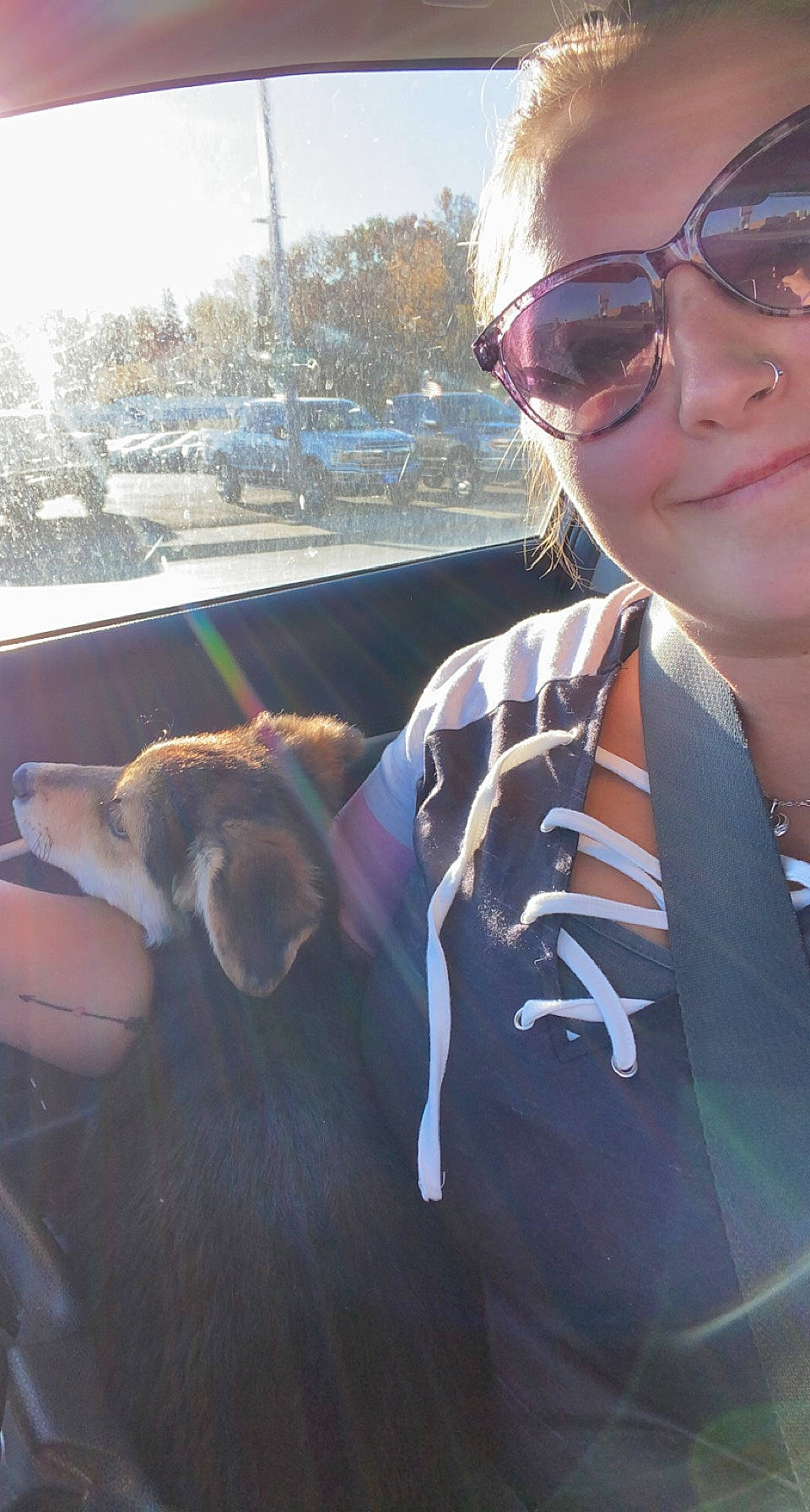 Axel joined the competition — help win amazing prizes! carnivore, companion_dog, cool, dog, dog_breed, eyewear, fawn, gesture, glasses, goggles, hand, happy, human, sky, smile, sunglasses, sunlight, tree, vision_care, working_animal