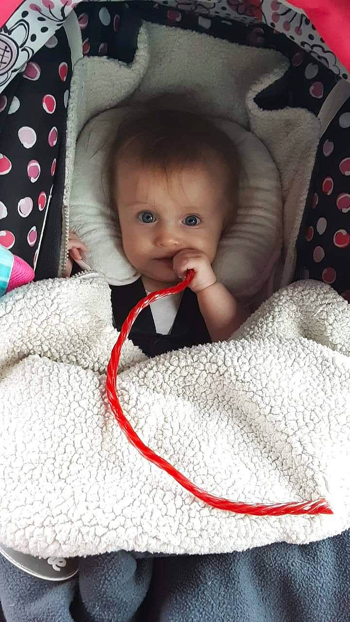 Dahlia joined the competition — help win amazing prizes! baby, baby_in_car_seat, baby_products, blanket, car_seat, cheek, child, lip, nose, pattern, person, product, skin, toddler