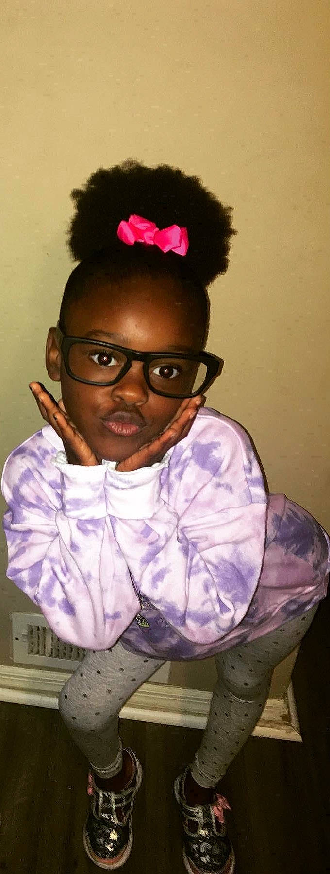 Natalyah is registered to the contest to win money with this photo: arm, black_hair, cheek, chin, eye, eyebrow, eyelash, eyewear, face, forehead, fun, glasses, hairstyle, happy, head, lip, person, pink, purple, skin