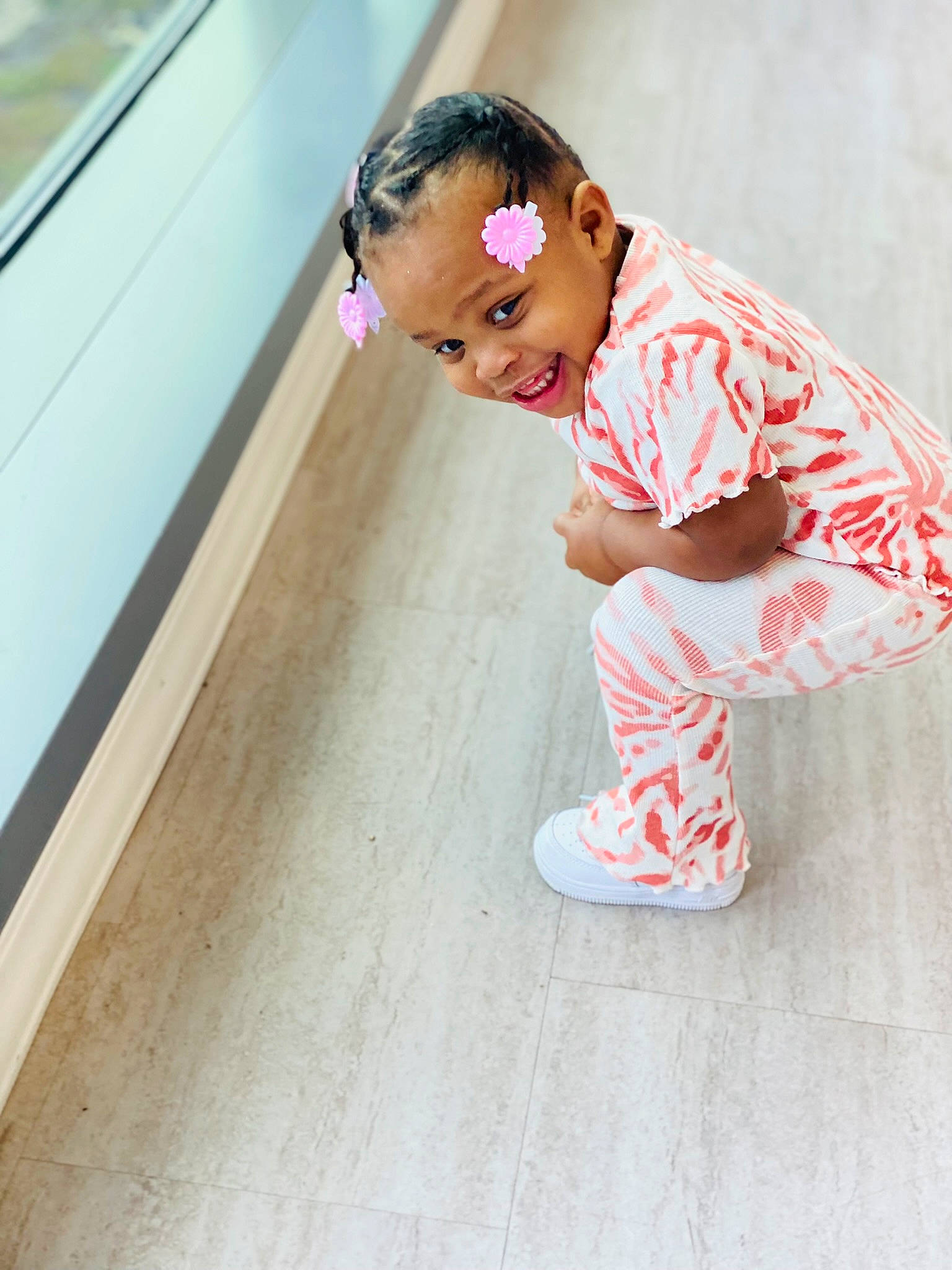 Jahnyla joined the competition — help win amazing prizes! baby_toddler_clothing, eyewear, floor, flooring, hair, hairstyle, happy, hardwood, head, human_body, joy, knee, leg, leisure, pattern, person, shoulder, sleeve, sunglasses, t_shirt