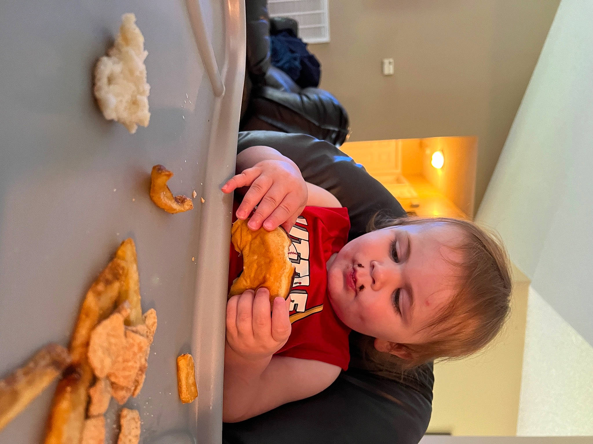 Gideon joined the competition — help win amazing prizes! baby, chair, child, comfort_food, cuisine, dish, fast_food, finger_food, food, fried_food, fun, happy, junk_food, orange, person, room, snack, toddler, toy