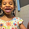Moon joined the competition — help win amazing prizes! bathroom, braids, casual, child, clothing, curtain, face, floral_shirt, girl, happy, head, indoor, joy, person, portrait, skin, smiling, tiled_wall, tooth_loss, young
