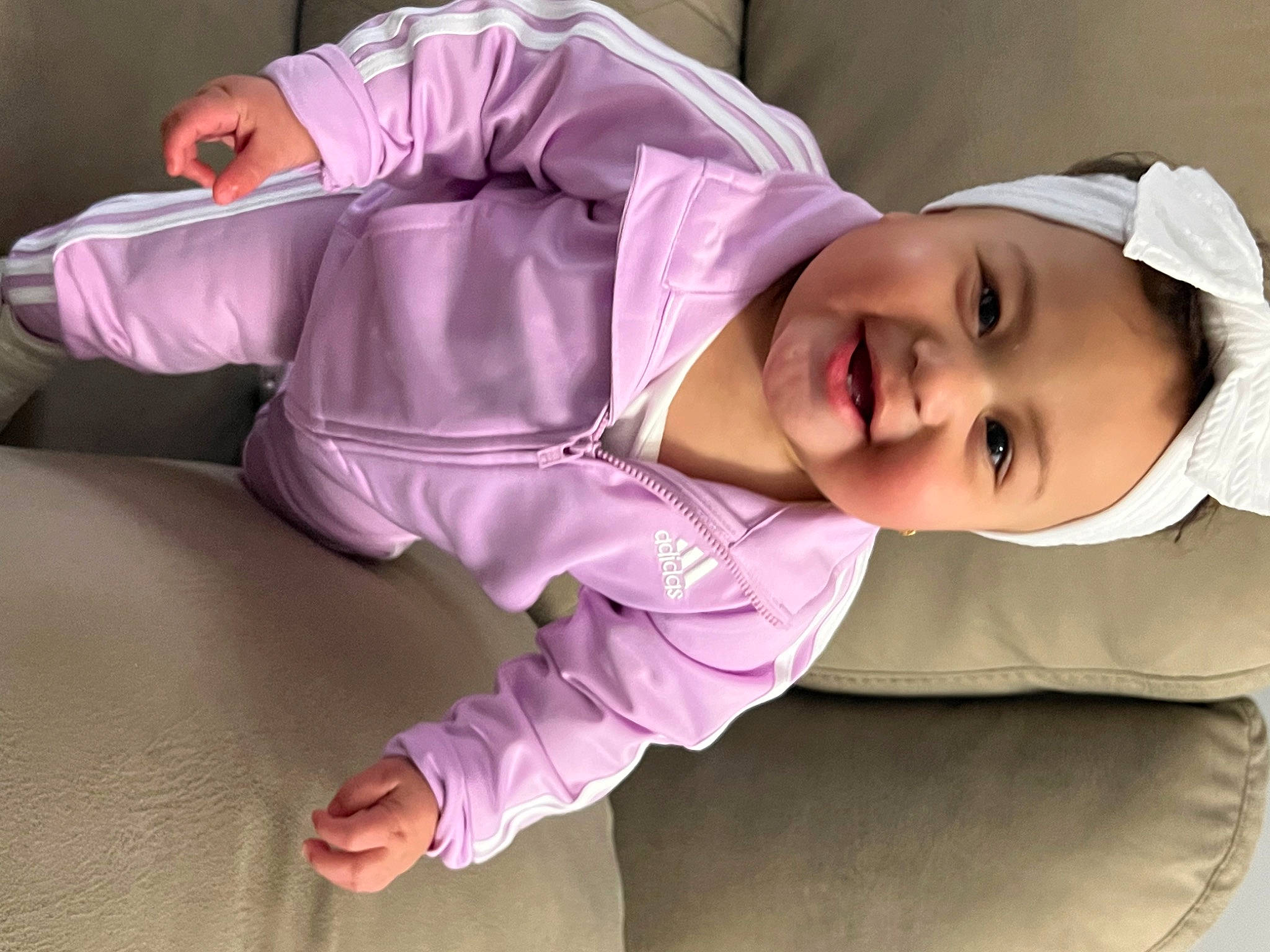 Avah joined the competition — help win amazing prizes! baby, baby_products, baby_toddler_clothing, child, comfort, fashion_accessory, fun, happy, hat, joy, laugh, magenta, person, pink, portrait_photography, purple, sitting, sleeve, smile, toddler
