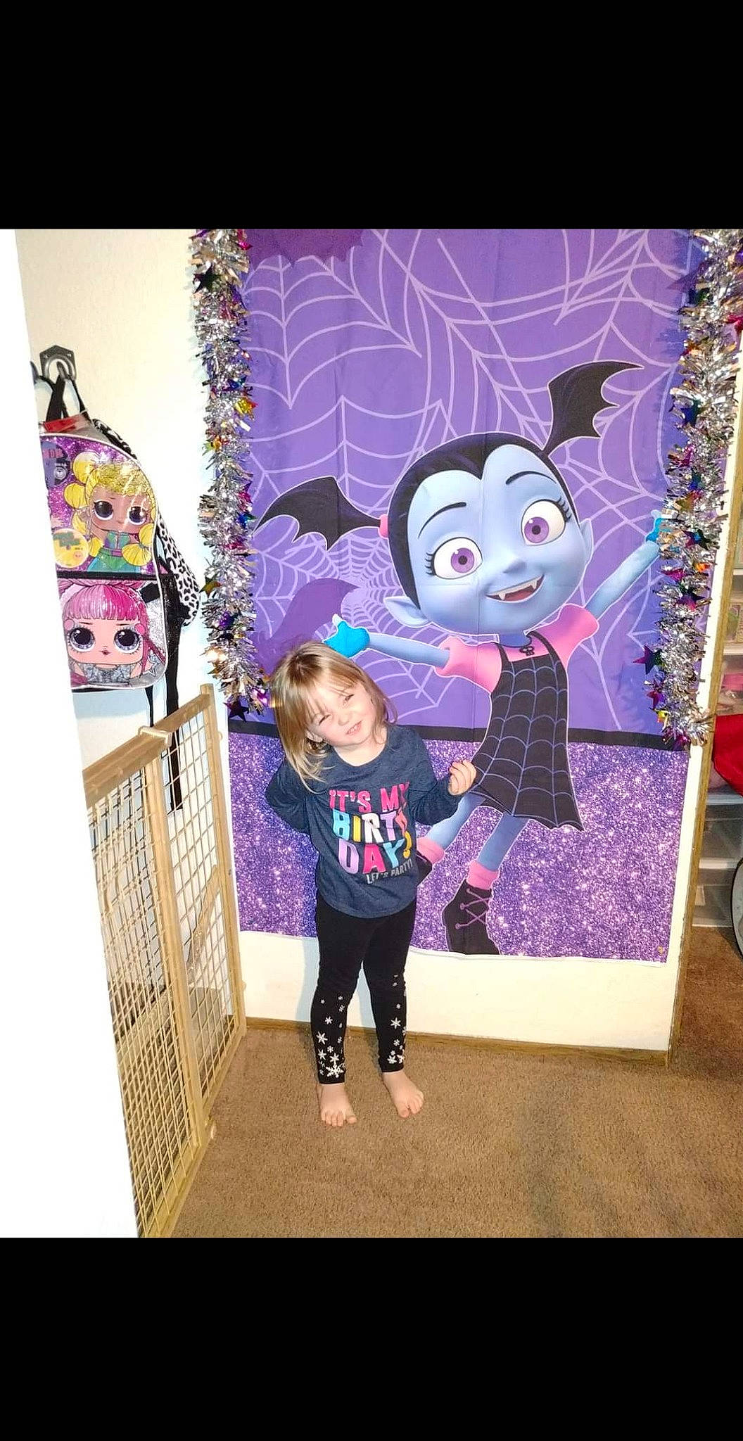 Luna is registered to the contest to win money with this photo: advertising, animation, art, event, fun, graphics, happy, joy, magenta, painting, pattern, person, pink, purple, room, t_shirt, textile, toy, violet, visual_arts