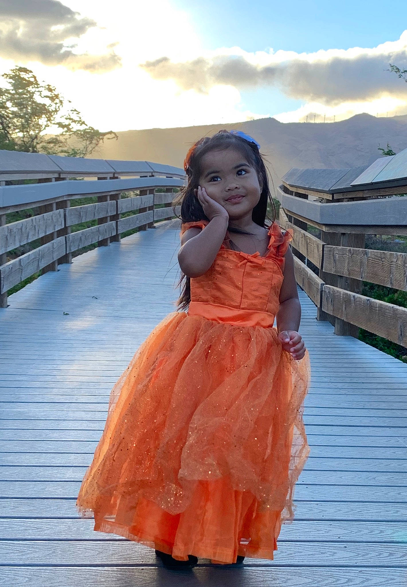 Kyleen is registered to the contest to win money with this photo: beauty, blue, child, child_model, dress, eye, formal_wear, gown, happy, joy, long_hair, orange, peach, person, photo_shoot, photography, pink, skin, smile, standing