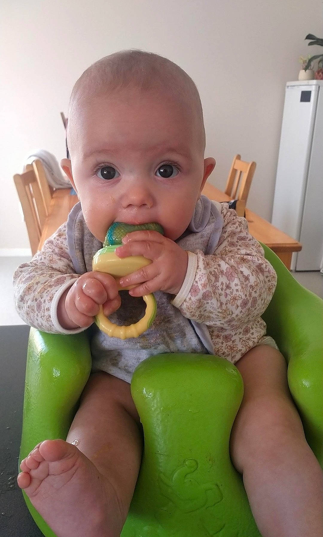 Ivy is registered to the contest to win money with this photo: arm, baby, baby_grabbing_for_something, baby_playing_with_toys, baby_toddler_clothing, chair, cheek, chin, facial_expression, finger, food_craving, fun, hand, iris, joint, mouth, nose, organ, person, skin