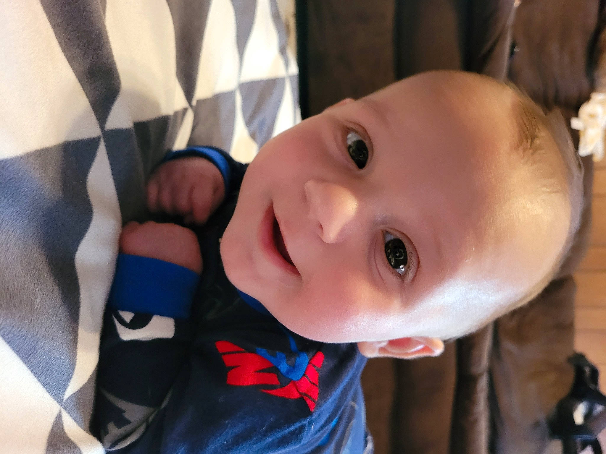 Braden joined the competition — help win amazing prizes! baby, baby_laughing, baby_toddler_clothing, cheek, child, electric_blue, eye, eyebrow, fun, happy, iris, lip, mouth, nose, person, sitting, skin, sleeve, smile, toddler