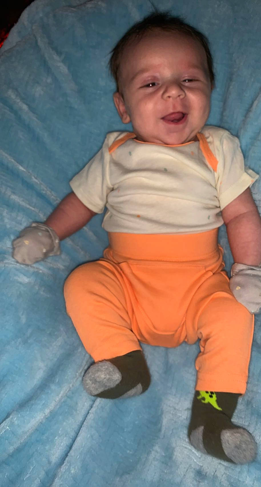 Krew joined the competition — help win amazing prizes! baby_toddler_clothing, cheek, child, chin, comfort, electric_blue, eye, finger, fun, happy, human_body, leg, mouth, nose, orange, people, person, skin, sleeve, smile