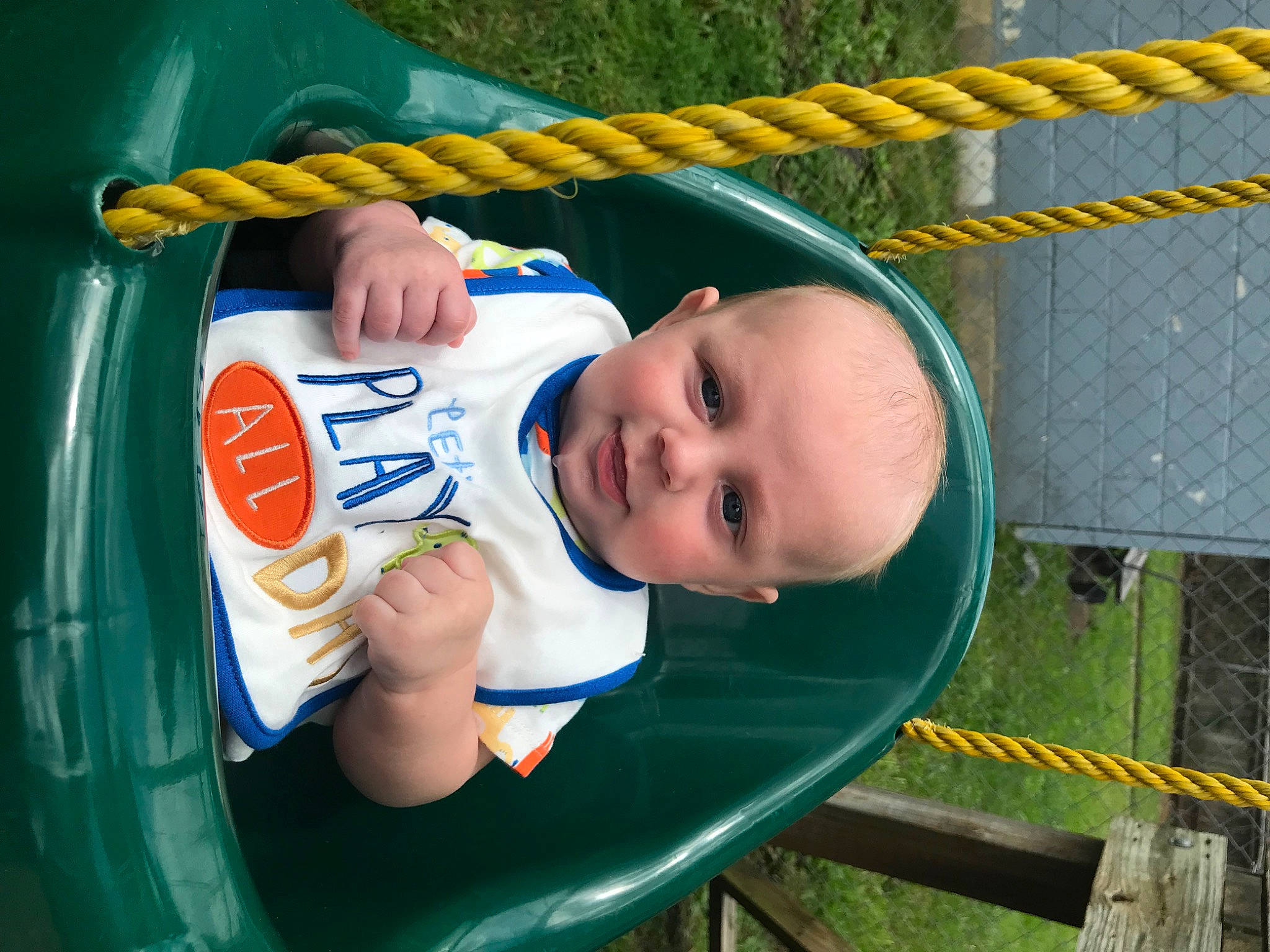 Everett joined the competition — help win amazing prizes! baby, baby_products, baby_safety, baby_toddler_clothing, blue, child, electric_blue, fence, fun, grass, green, happy, leisure, people_in_nature, person, play, product, recreation, sitting, toddler