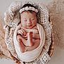 Ava participe au concours pour gagner de l'argent avec cette photo : baby, newborn, sleeping, wrapped, blanket, basket, lace, headband, flower, peaceful, cute, infant, soft, cozy, indoors, portrait, skin, hands, feet, rest