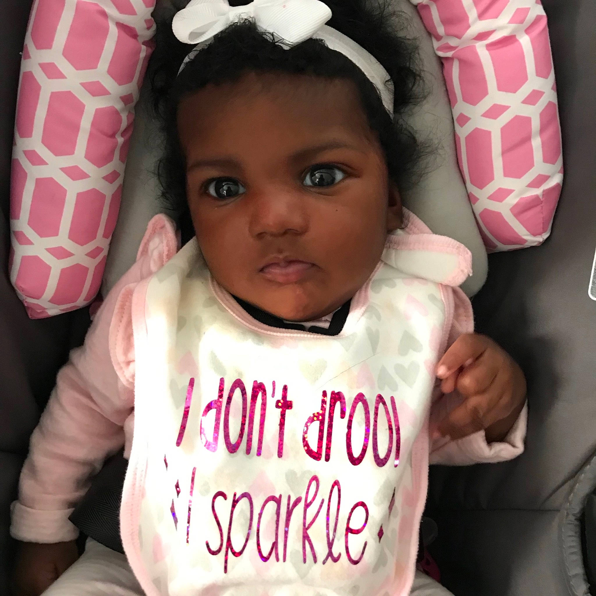 Jurnee joined the competition — help win amazing prizes! baby, baby_toddler_clothing, car_seat, cheek, child, cool, daughter, hair_accessory, happy, headgear, person, photo_caption, pink, product, smile, toddler