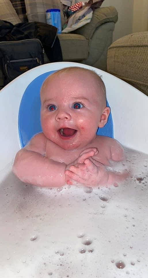 Zac joined the competition — help win amazing prizes! baby, baby_bathing, bathing, bathtub, blue, cheek, child, ear, eyebrow, facial_expression, fluid, foam, mouth, muscle, nose, organ, person, skin, toddler, tongue