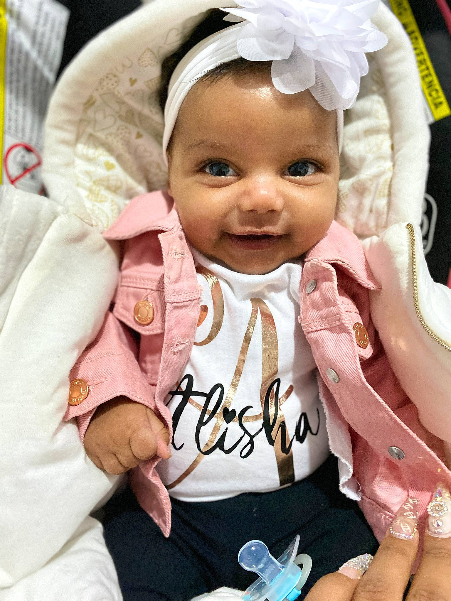 Alisha is registered to the contest to win money with this photo: baby, baby_carriage, baby_products, car_seat, cheek, child, headgear, person, pink, product, skin, smile, toddler