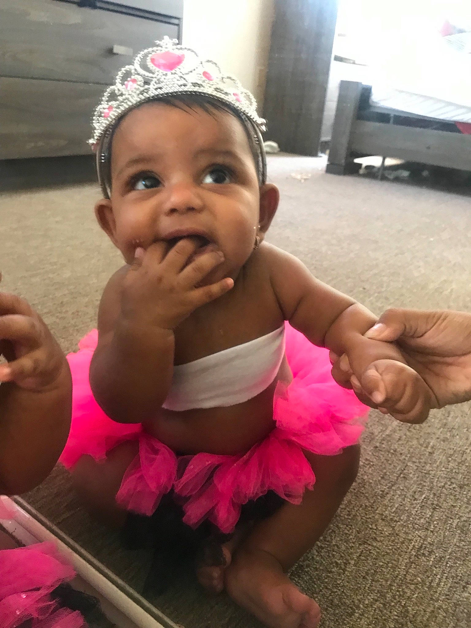 Alisha is registered to the contest to win money with this photo: baby, cheek, child, fashion_accessory, hair_accessory, head, headband, headgear, person, pink, smile, toddler