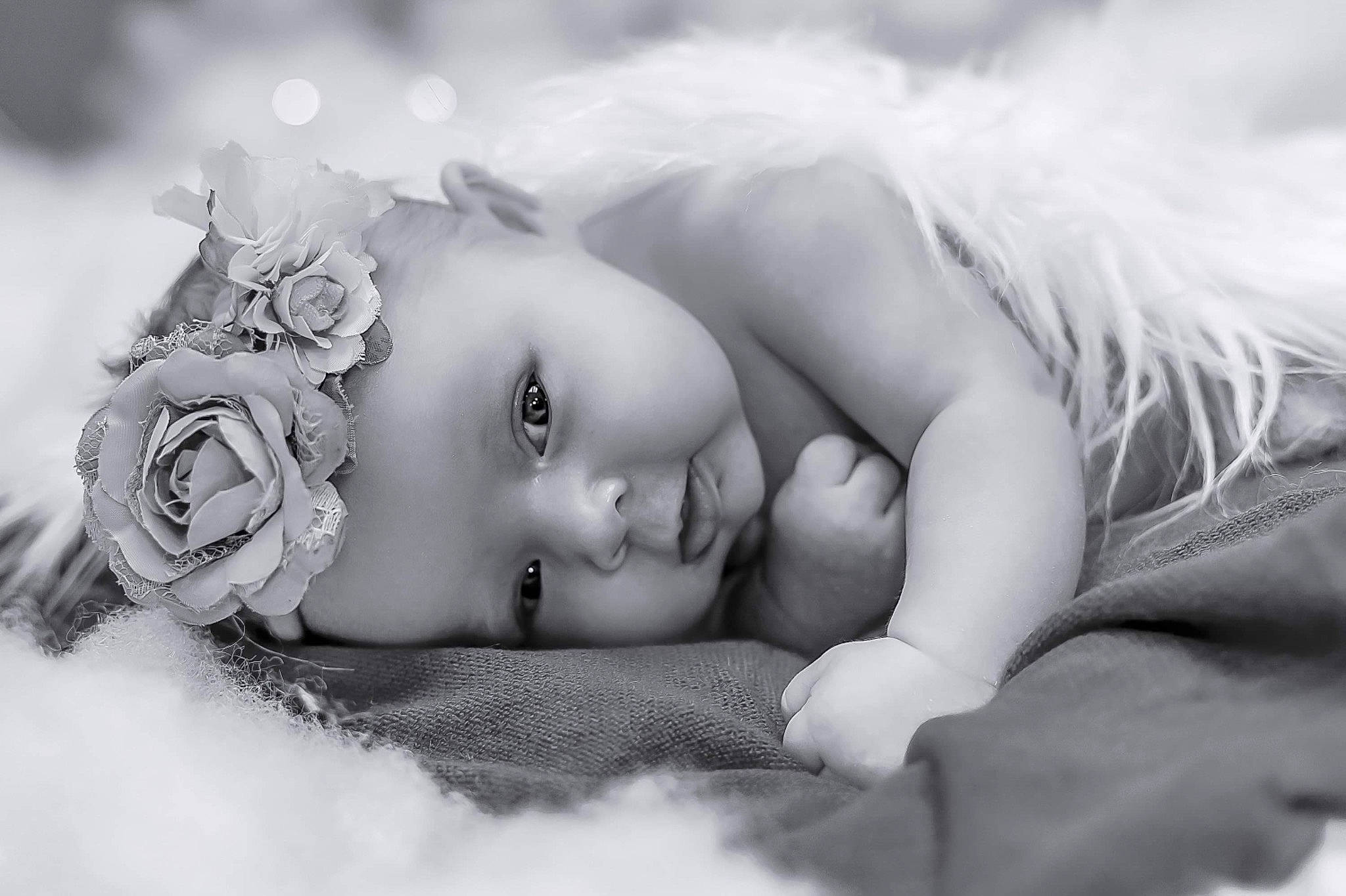 Harper joined the competition — help win amazing prizes! baby, black_and_white, cloud, comfort, eye, eyebrow, eyelash, face, flash_photography, grass, hand, happy, head, headwear, human_body, iris, lip, person, petal, skin