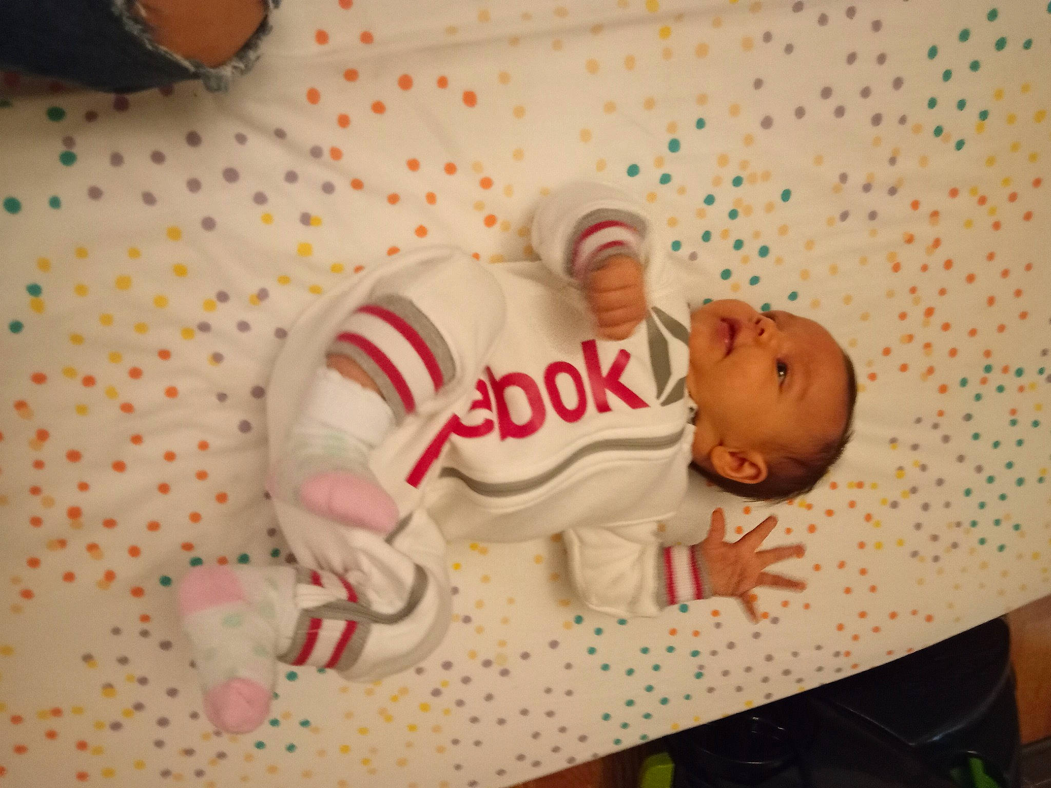 Laylah is registered to the contest to win money with this photo: baby, baby_products, baby_safety, baby_sleeping, baby_toddler_clothing, bed, carmine, child, comfort, font, infant_bed, linens, pattern, person, room, sleeve, t_shirt, toddler