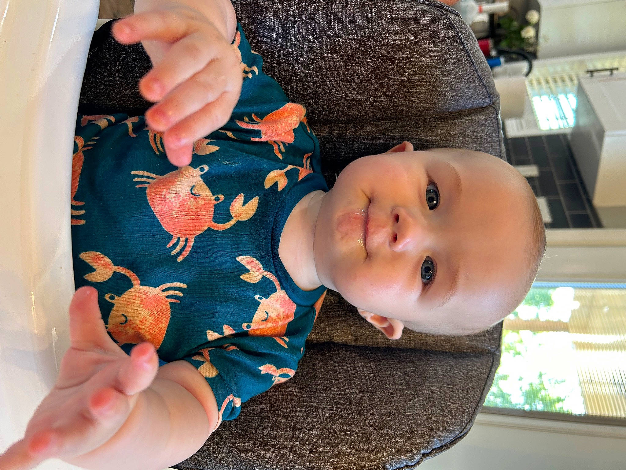 Jace is registered to the contest to win money with this photo: baby, baby_products, baby_safety, baby_toddler_clothing, cheek, child, electric_blue, finger, hand, happy, nail, person, product, rose, sitting, skin, smile, thumb, toddler, window