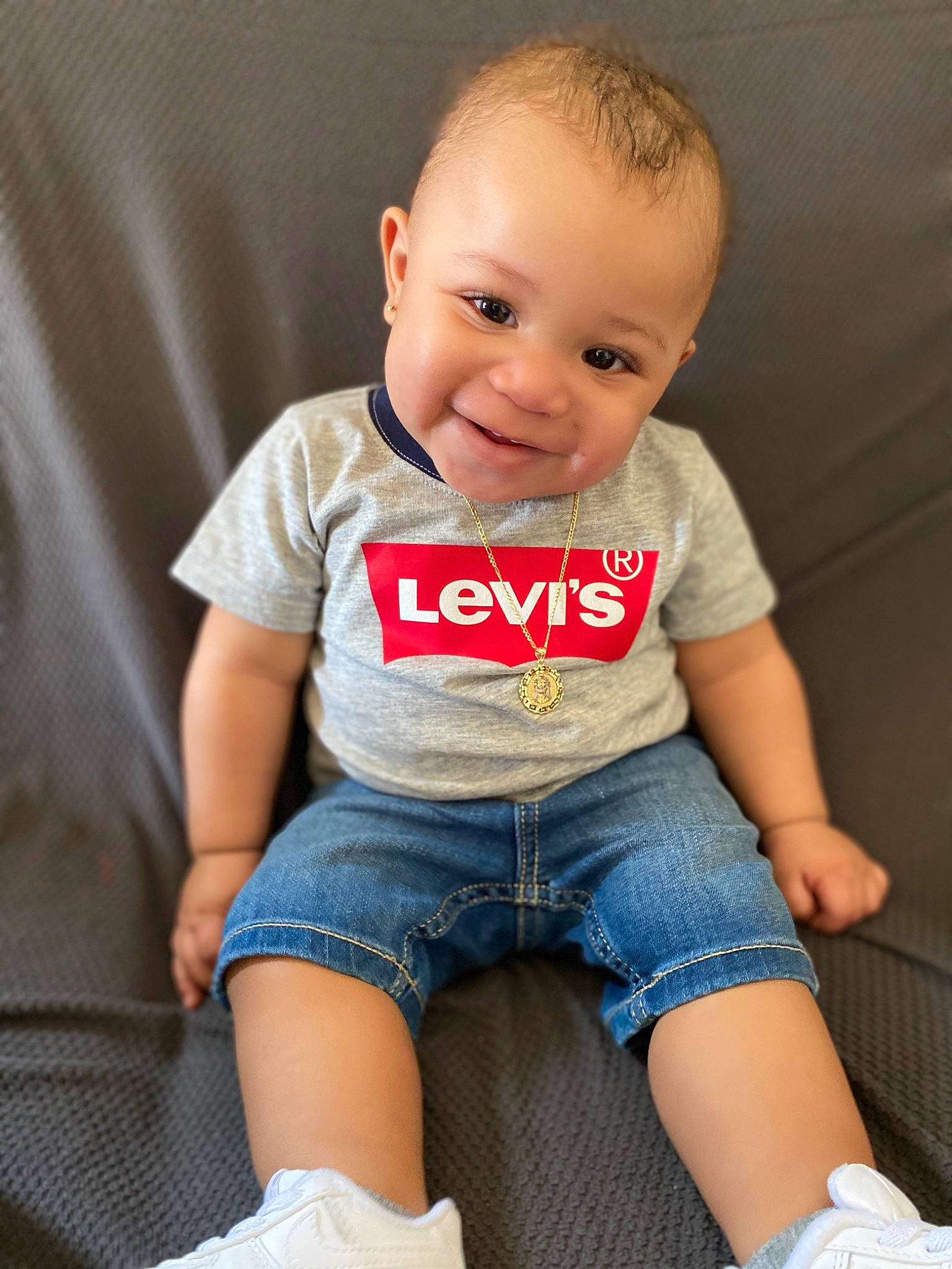 Damarion joined the competition — help win amazing prizes! baby_toddler_clothing, cheek, chin, clothing, comfort, happy, human_body, jean_short, jeans, joy, knee, leg, neck, organ, person, skin, sleeve, smile, t_shirt, thigh