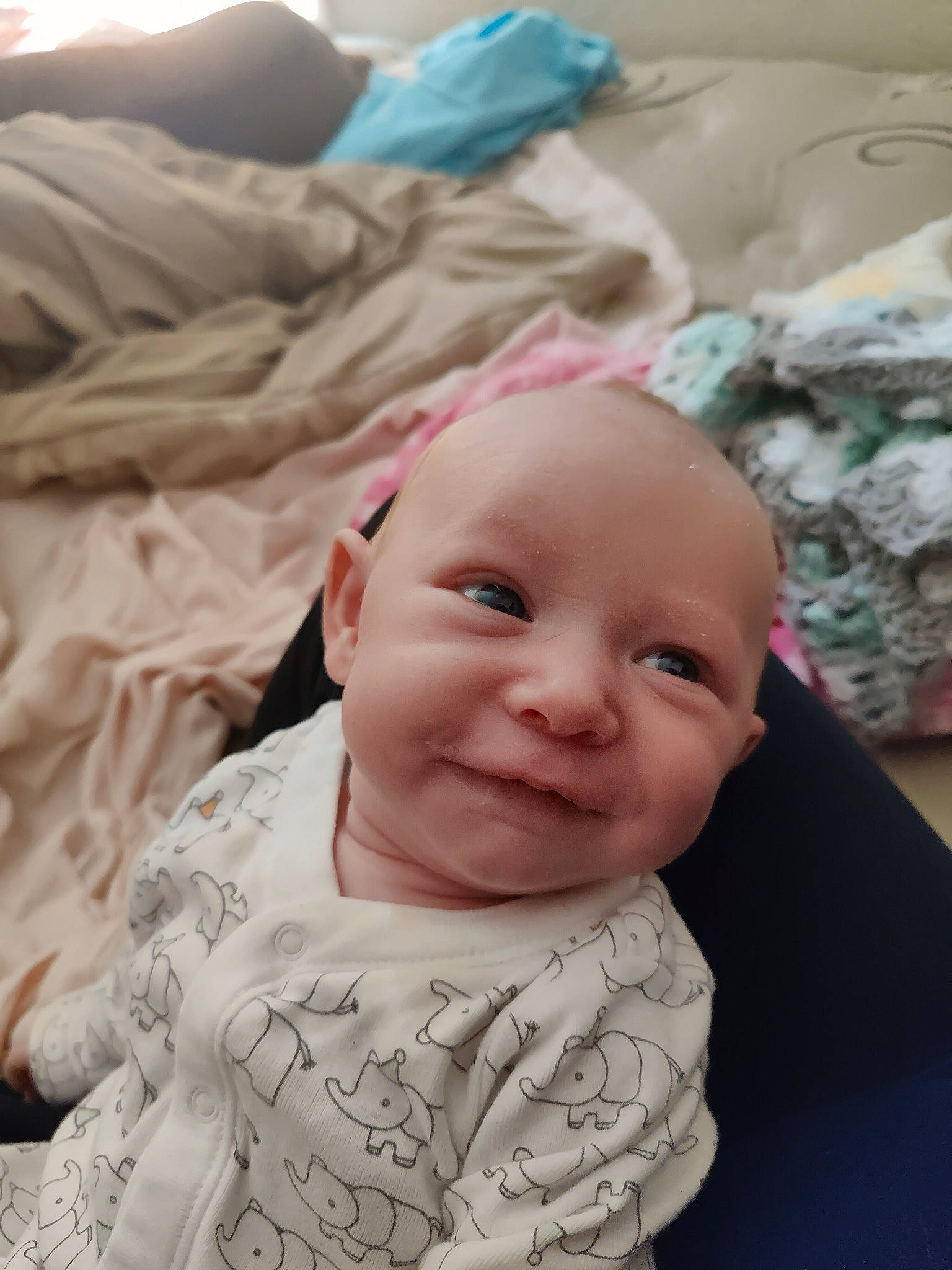 Katherine joined the competition — help win amazing prizes! baby, baby_toddler_clothing, cheek, child, comfort, eyebrow, happy, iris, joy, linens, lip, mouth, nose, pattern, person, pink, sitting, skin, sleeve, smile