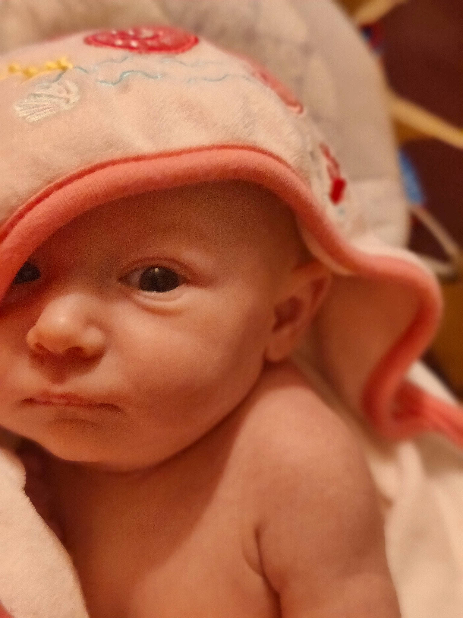 Katherine is registered to the contest to win money with this photo: baby, cap, cheek, chest, child, chin, eye, eyebrow, eyelash, forehead, happy, hat, headgear, headwear, lip, mouth, neck, nose, person, skin