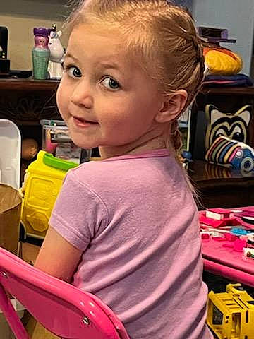Zailee joined the competition — help win amazing prizes! baby, blond, cheek, child, chin, ear, eyelash, face, fun, hair, hairstyle, happy, head, magenta, person, product, sitting, skin, smile, t_shirt