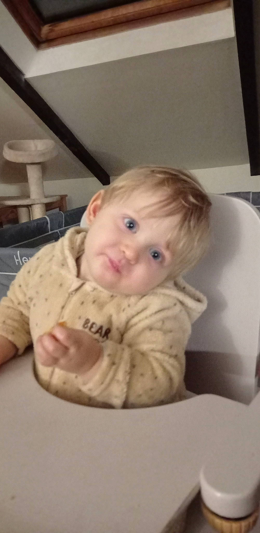 Ulysse participe au concours pour gagner de l'argent avec cette photo : baby, baby_toddler_clothing, cheek, child, comfort, eye, flooring, person, room, sitting, sleeve, toddler, wood