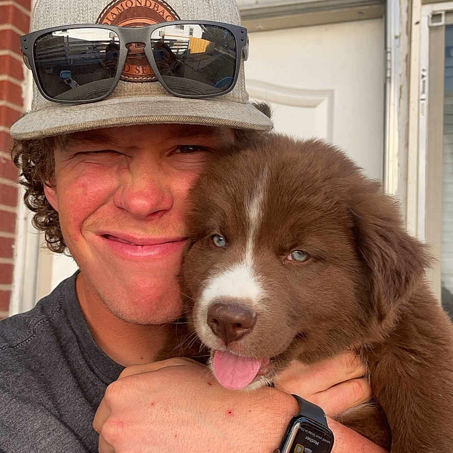Waylon is registered to the contest to win money with this photo: accessories, adult, animal, bodypart, canine, clothing, dog, face, finger, glasses, hand, head, male, man, person, pet, photography, portrait, puppy, sunglasses