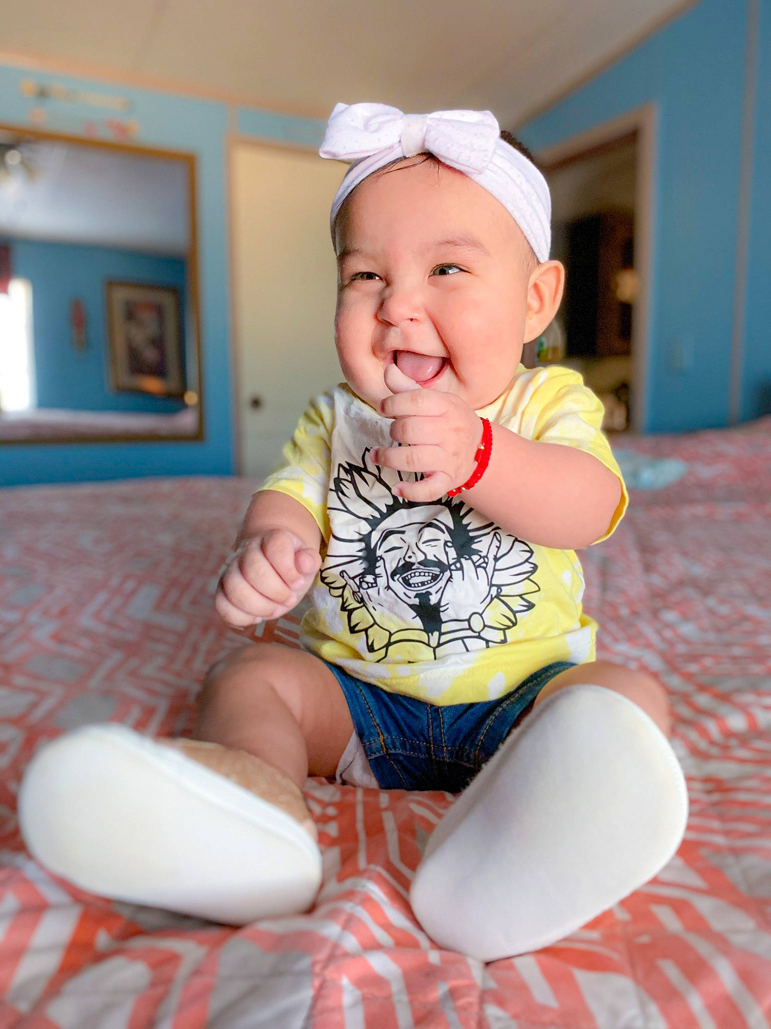 Anahi joined the competition — help win amazing prizes! baby, beauty, child, facial_expression, happy, headgear, leg, leisure, people, person, pink, play, recreation, room, sitting, skin, smile, toddler, vacation, yellow