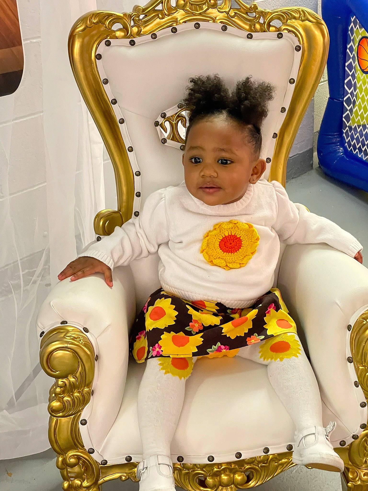 Kortlyn joined the competition — help win amazing prizes! baby, baby_products, baby_safety, baby_toddler_clothing, chair, cheek, child, eye, facial_expression, fashion_accessory, fun, happy, head, jewellery, person, room, sitting, smile, toddler, white
