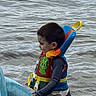 Romeo is registered to the contest to win money with this photo: child, toddler, water, lake, boating, life_jacket, inflatable_boat, outdoors, swimming, wading, safety_gear, yellow, blue, red, green, profile, short_hair, summer, recreation, adventure
